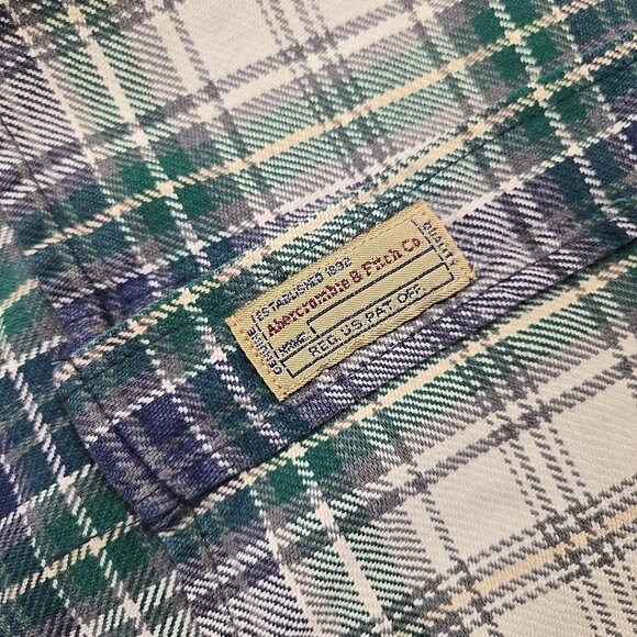 VTG Abercrombie Fitch The Big Shirt Mens Size Medium Plaid Flannel Purple Green - Picture 8 of 9